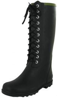 Chooka Noir Womens Rain Boots Lace Up Galoshes Wellingtons Wellies