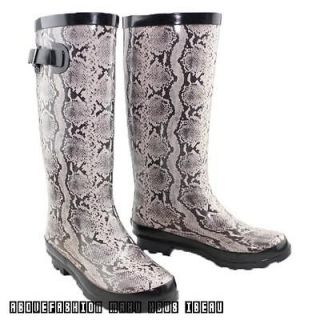 Women fashion snake skin pattern fur Rubber snow rain boots wellies