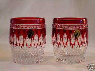Waterford Crystal Clarendon Ruby Red DOF Double Old Fashioned Glasses