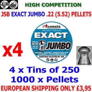 JSB EXACT RS JUMBO .22 5.52mm Airgun Pellets 6(tins)x250pcs (HIGH
