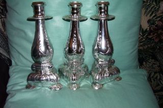 AVON CANDLESTICK SILVER GLASS (3) IMPERIAL GARDENS/ROSES ROSES/FIELD