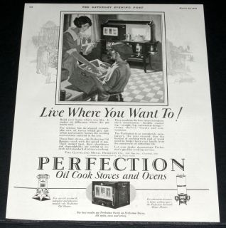 1925 OLD MAGAZINE PRINT AD, PERFECTION OIL COOK STOVES, OVENS & WATER