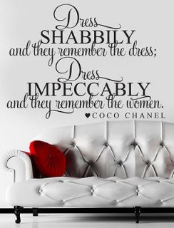 DRESS IMPECCABLY WOMEN COCO CHANEL WALL ART STICKER QUOTE DECAL