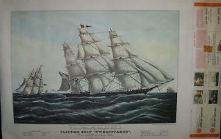 New York Clipper Ship Currier & Ives Print Repro 1967 Sailing Ship