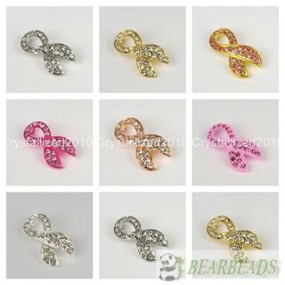 Rhinestones Ribbon Breast Cancer Bracelet Connector Charm Beads