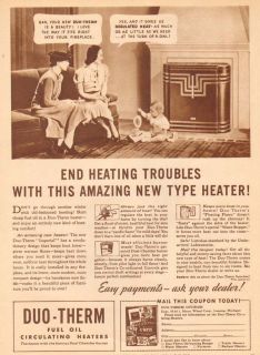 DUO THERM Art Deco FUEL OIL Heater HEATING Home Interior DECOR Ad