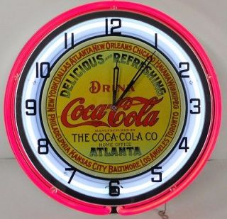 COCA COLA 18 DOUBLE NEON WALL CLOCK SODA POP ADVERTISING VINTAGE