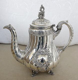 SILVER PLATED REPOUSSE ROCOCO STYLE TEA /COFFEE POT SIGN.AS 19th CEN