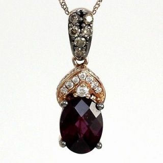 Rose Gold Rhodolite Garnet Chocolate/Clea​r Diamond Pendant Necklace