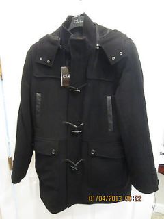 Mens Cole Haan Black Plush Duffle Coat With Toggles Removeable Hood