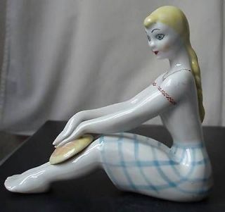 Sitting Young Girl with Disk Russia Russian Porcelain Figurine