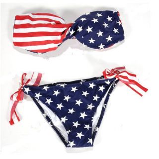 Sexy Swimwear New Style USA Flag Floral Three point Swimsuit Charming