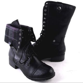 NEW WOMENS BLACK MIDCALF LACEUP OR FOLD DOWN COMBAT BOOTS SIZE 10