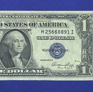 US CURRENCY 1935E $1 SILVER CERT Old Paper Money, Ch CU