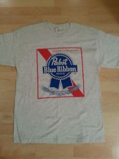 American Apparel Grey PABST BLUE RIBBON T Shirt PBR BEER Logo Miller