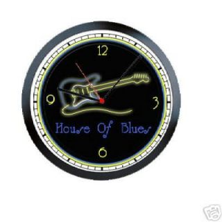 Neon Guitar House Of Blues Music Sign Wall Clock #400