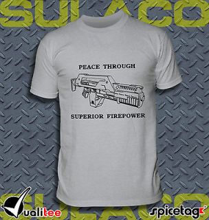 SPICETAG Aliens Colonial Marines Game Grey Pulse Rifle Movie T shirt