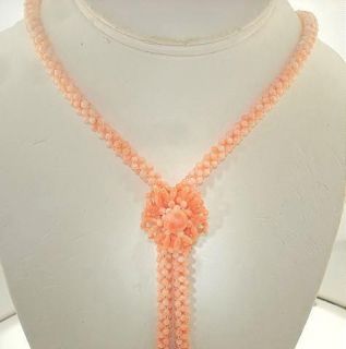 Tone Pacific Pink White Coral Lasso Lariet Tassel Bead Necklace 32.5
