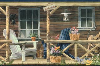 OUR COUNTRY LOG CABIN ENJOY THE COUNTRY LIVING Wallpaper Wall bordeR