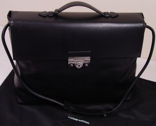 COSTUME NATIONAL BRIEFCASE $1545 BLACK LEATHER LOGO LOCKED COMPUTER