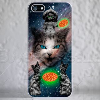 White Apple iPhone 5 Blue Galaxy Pizza Cat Kitten Case Cover Protector