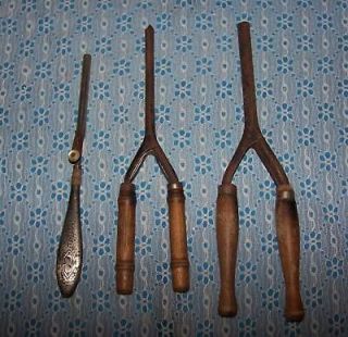 Vintage/Antiqu e Lot Of 3 Curling Irons Wooden Handle