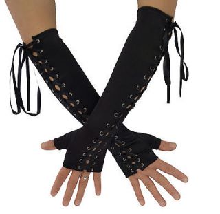 80s Fingerless Goth Gothic Punk Satin Corset Cuff Gloves Black or