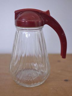 40s 50s Deco Red Glass Diner Syrup Honey Dispenser Creamer Pitcher