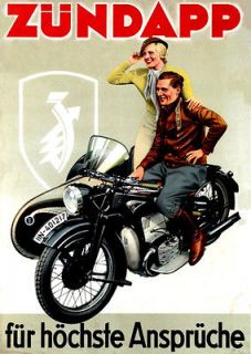 1938 ZUNDAPP MOTORCYCLE ~ SHOWING COUPLE AND STEIB SIDECAR ~ MAGNET