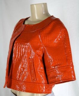 Patent Leather Jacket Sz 2 XS Cropped Croco Persimmon $2.8k NEW