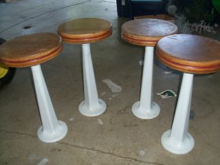 ANTIQUE SODA FOUNTAIN STOOLS CAST IRON WOOD TOPS SET OF 4