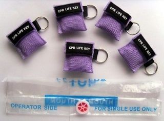 100 PURPLE CPR MASK WITH KEYCHAIN CPR FACE SHIELD AED