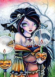 Sweet Pea EXOTIC HALLOWEEN STAMP witch candle pumpkins   detailed