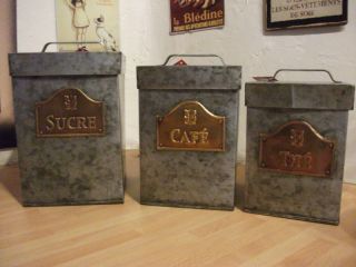 REPRO~CHIC FRENCH TEA, COFFEE, SUGAR CANNISTERS Zinc