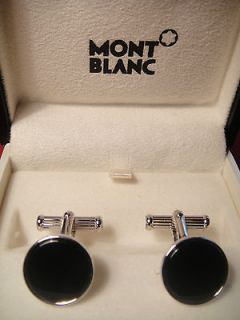 MONTBLANC Classic Round Silver and Onyx CUFFLINKS