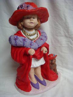 87 DEE CROWLEY BRIGHT EYES Red Hat Dress Up Girl & Dog