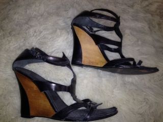 Sexy Studio7 BLACK LEATHER WEDGES Size 8 Worn by Celebrity Melissa