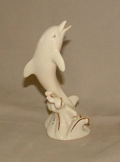 LENOX White DOLPHIN Gold OCEAN Waves Small Figurine