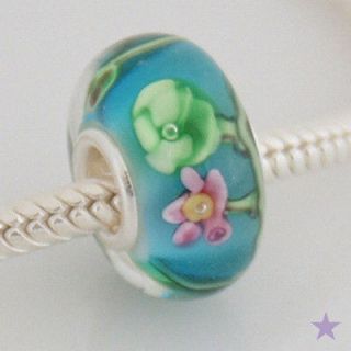WATERLILY Flowers MURANO GLASS 925 Sterling Silver EUROPEAN BEAD Charm