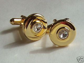 Contemporary Round Gold Tone & Diamante Cufflinks
