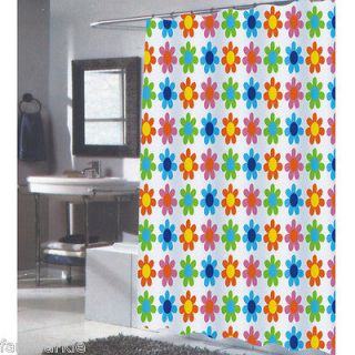 FLOWERS on WHITE FABRIC SHOWER CURTAIN ~ EXTRA LONG ~ 72 x 84 ~ NEW