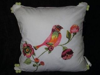Cynthia Rowley decorative pillow for quilt BIRD TROPICAL flowers WHITE
