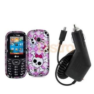 Pink Cute Skulls Case Cover+Car Charger Accessory For LG Cosmos 2 II