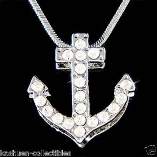 Crystal Hollywood ~YACHT CLUB ANCHOR Nautical Pendant Chain Necklace