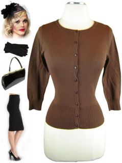 50s Style Light Weight Knit BROWN Rockabilly PINUP Button Up CARDIGAN