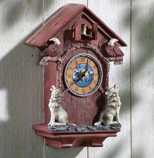 UNIQUE RUSTIC WALL WOLF CUCKOO CLOCK WOLVES CLOCKS NEW