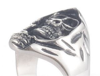 Damien Mens 316L Stainless Steel Grim Reaper Biker Skull Ring size 13