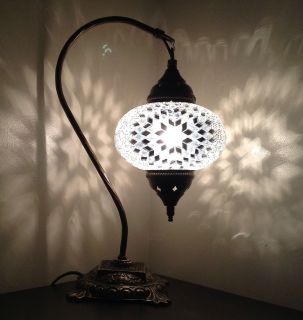 SALE** TURKISH MOROCCAN STYLE MOSAIC TABLE LAMP WHITE MEDIUM
