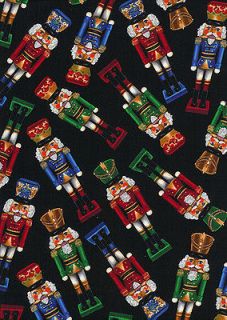 Colorful Holiday Nutcrackers on Black Fabric Fat Quarter