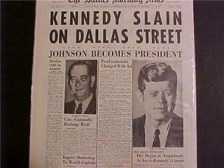VINTAGE NEWSPAPER HEADLINE ~JOHNSON PRESIDENT JFK KILLED JOHN KENNEDY